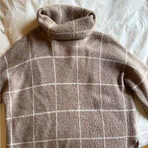 Madewell Camel Windowpane Turtleneck Sweater